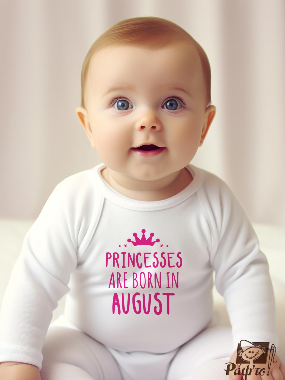 BRT-1129 Βρεφικό φορμάκι για κορίτσι - pink crown princesses are born in (month) - Image 1