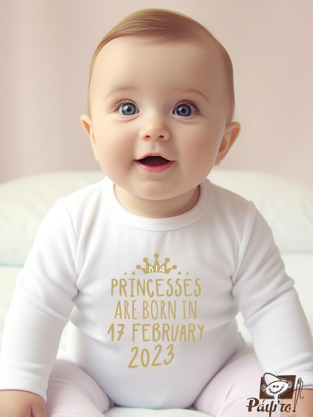 BRT-1162 Βρεφικό φορμάκι για κορίτσι - στέμμα - princesses are born in (όνομα, ηλικία) - Image 1