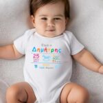 Βρεφικό φορμάκι για αγόρι - είμαι ο - (όνομα, ημερομηνία, κιλά, γραμμάρια, ύψος, ώρα, μαιευτήριο)