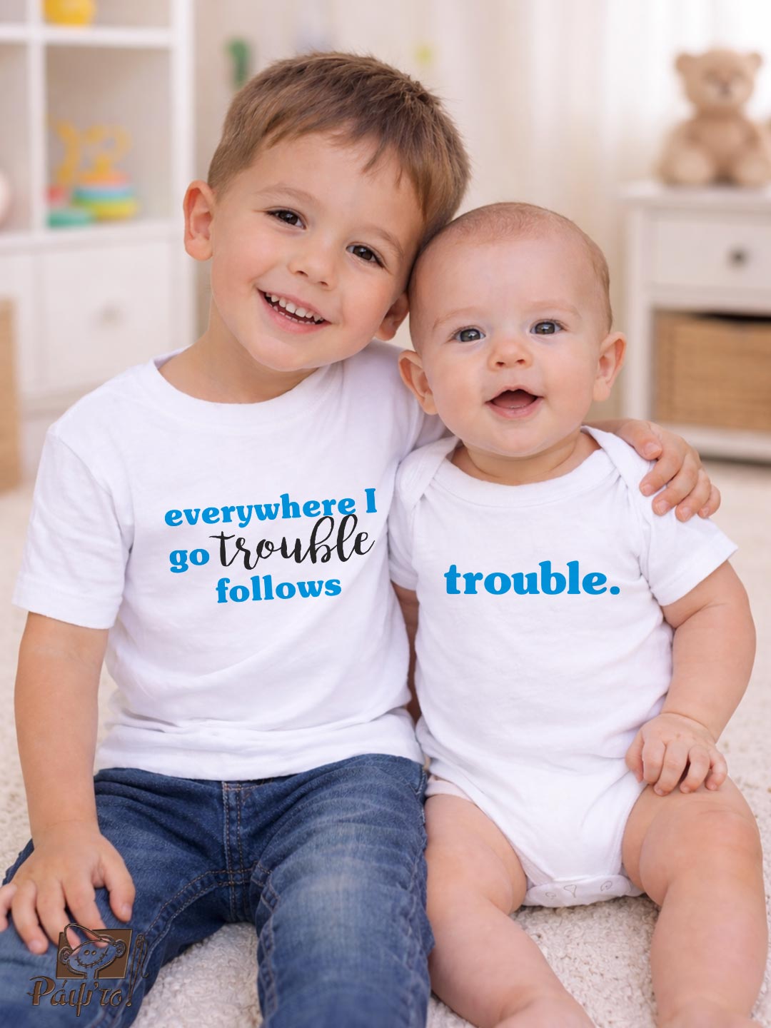 BRS-1132 T-Shirt Σετ για αγόρια - κορίτσια - everywhere I go - trouble follows - Image 1