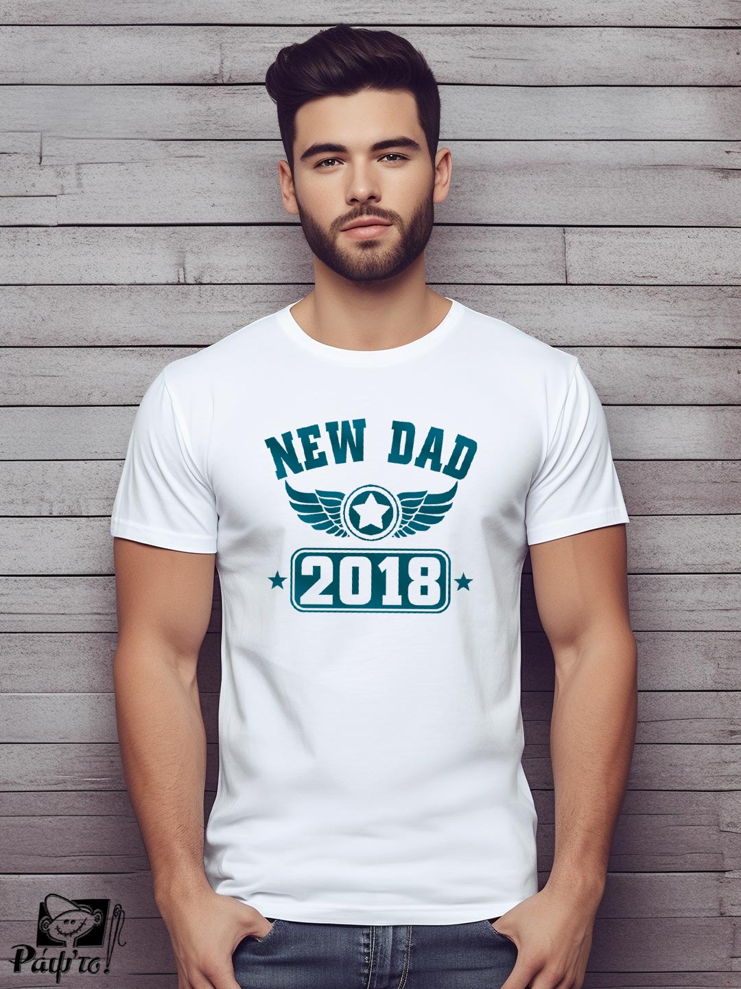 DAD-1144-W Αντρικό T-shirt - New dad - Wings - (Ημερομηνία) - Image 1