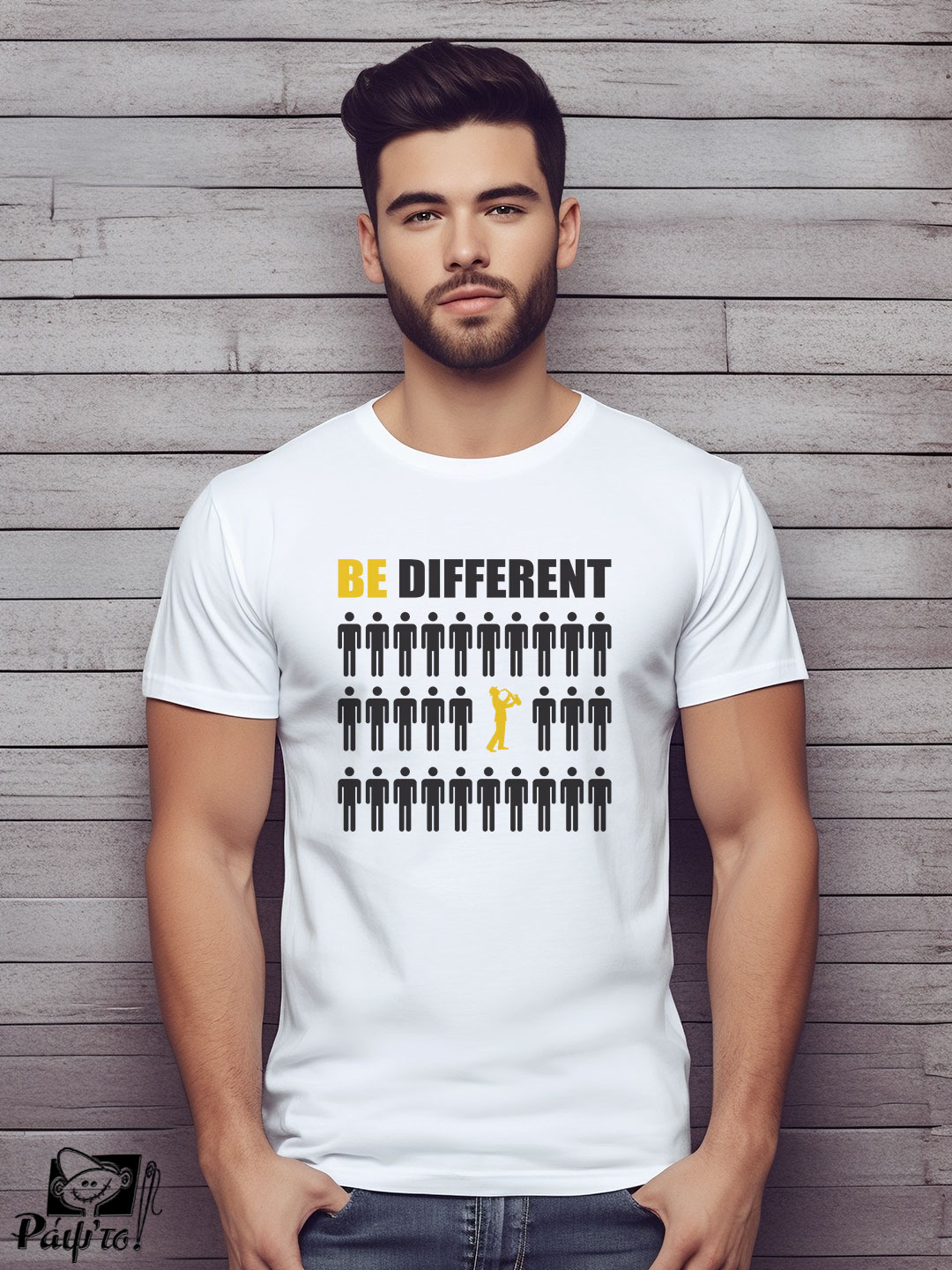 MUSIC-1112-W Αντρικό T-shirt - Be Different - Saxophone - Image 1