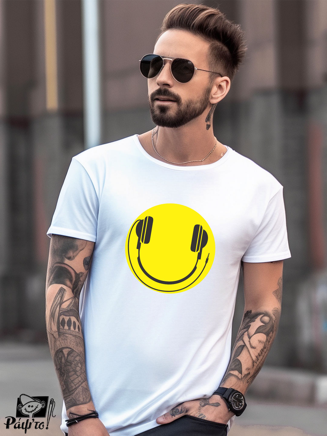 MUSIC-1119-W Αντρικό T-shirt - Headphones - Smile - Image 1