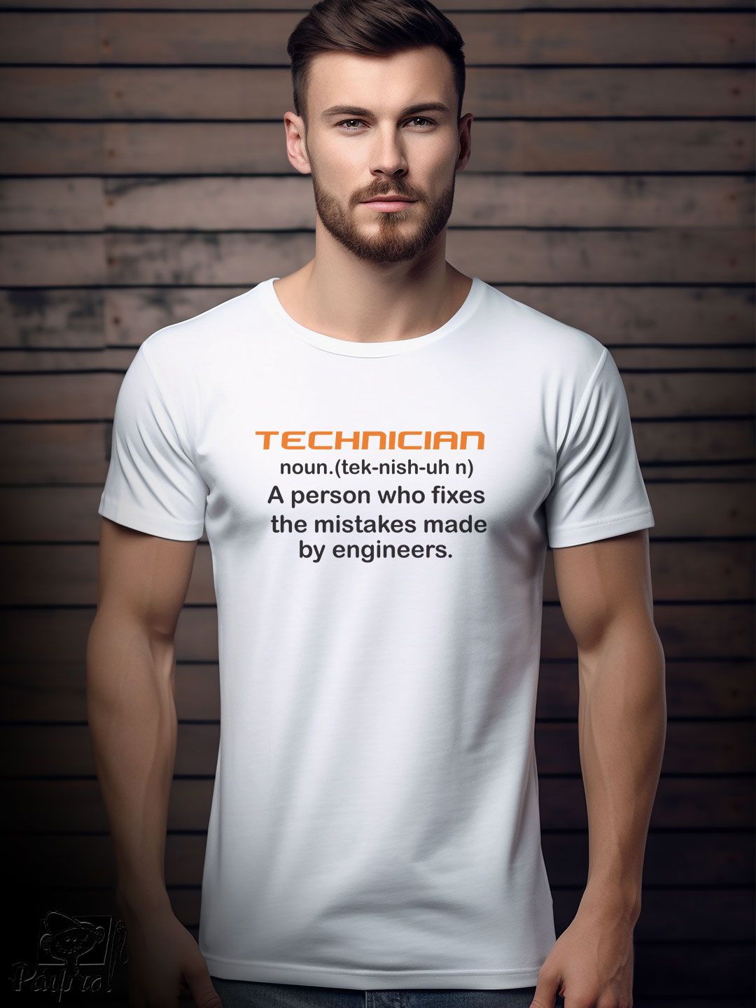 QTS-0094-W Αντρικό T-shirt - Technician - Word Definition - A person who fixes the mistakes made by engineers - Image 1