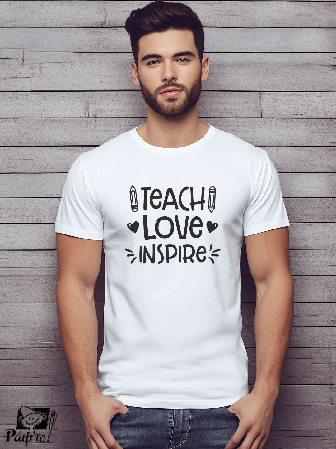 TCH-1114-W Αντρικό T-shirt - Teach - Love - Inspire - Image 1