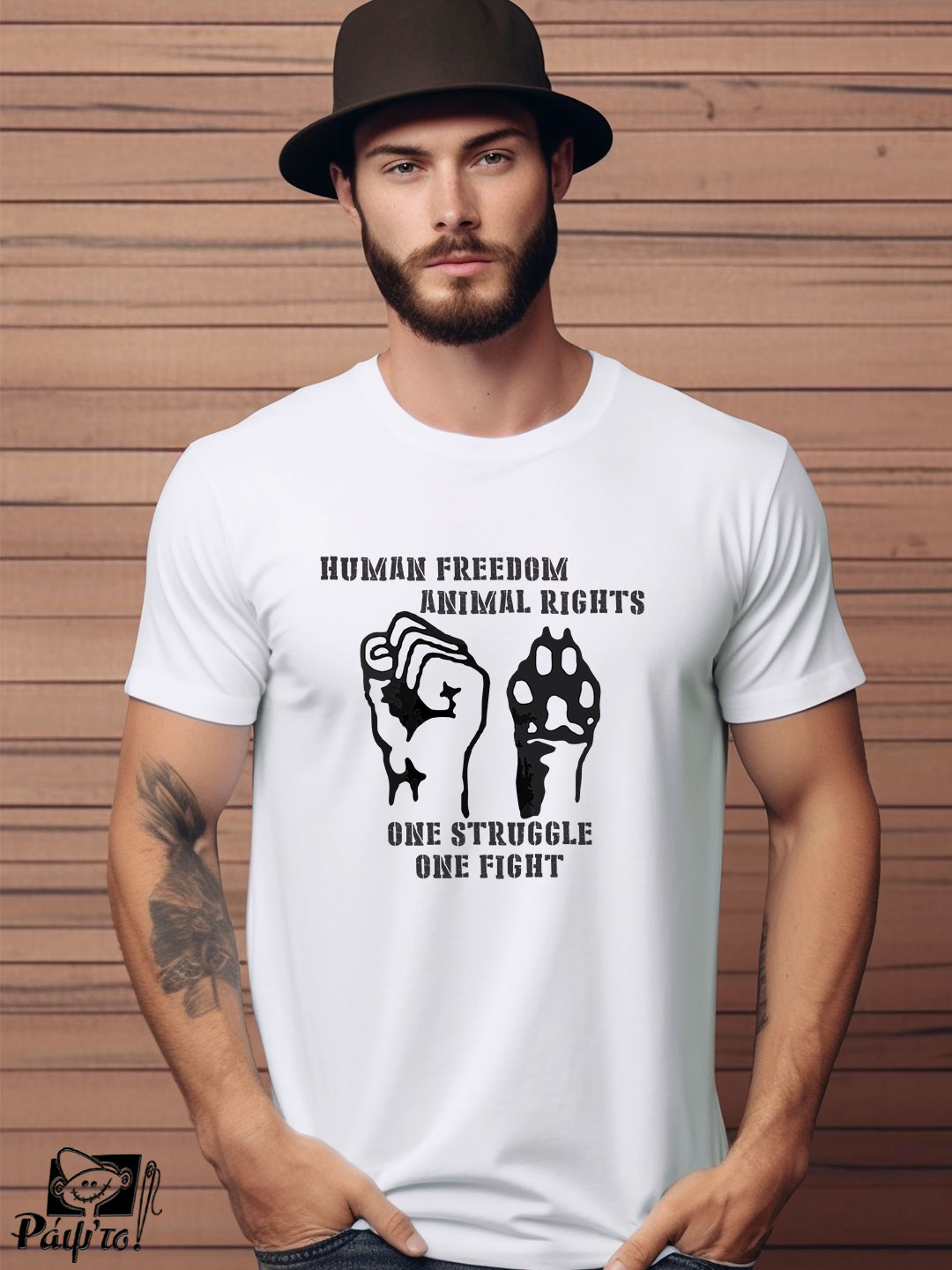 VEG-0004-W Αντρικό T-shirt - Human Freedom - Animal Rights - One Struggle One Fight - Image 1