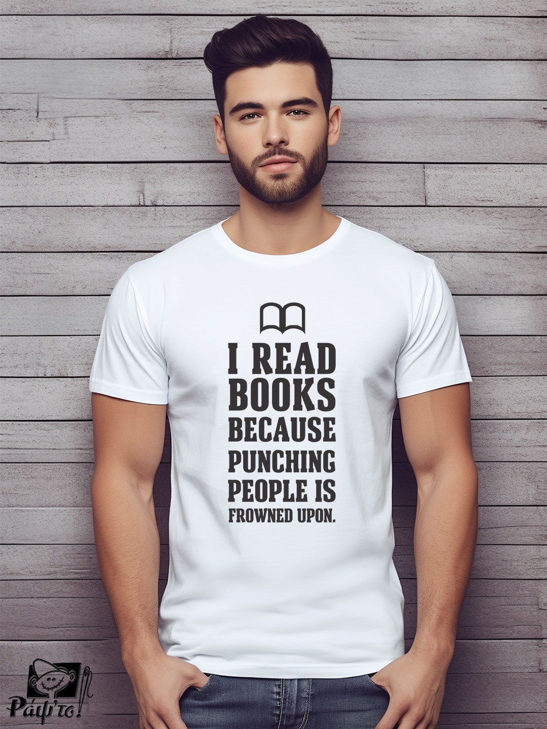 books-1113-W Αντρικό T-shirt - I read books because punching people is frowned upon - Image 1