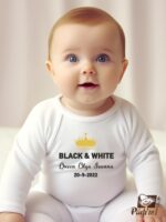 Βρεφικό φορμάκι για κορίτσι - αγόρι - Black and White - Queen - (Όνομα, Ημερομηνία)