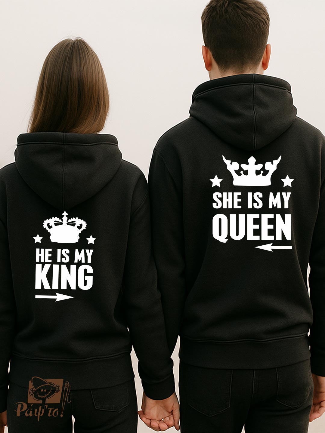 VLD-0015-F Hoodies Σετ (στάμπα στην πλάτη) - She is my Queen - He is my King - Arrows - Image 1