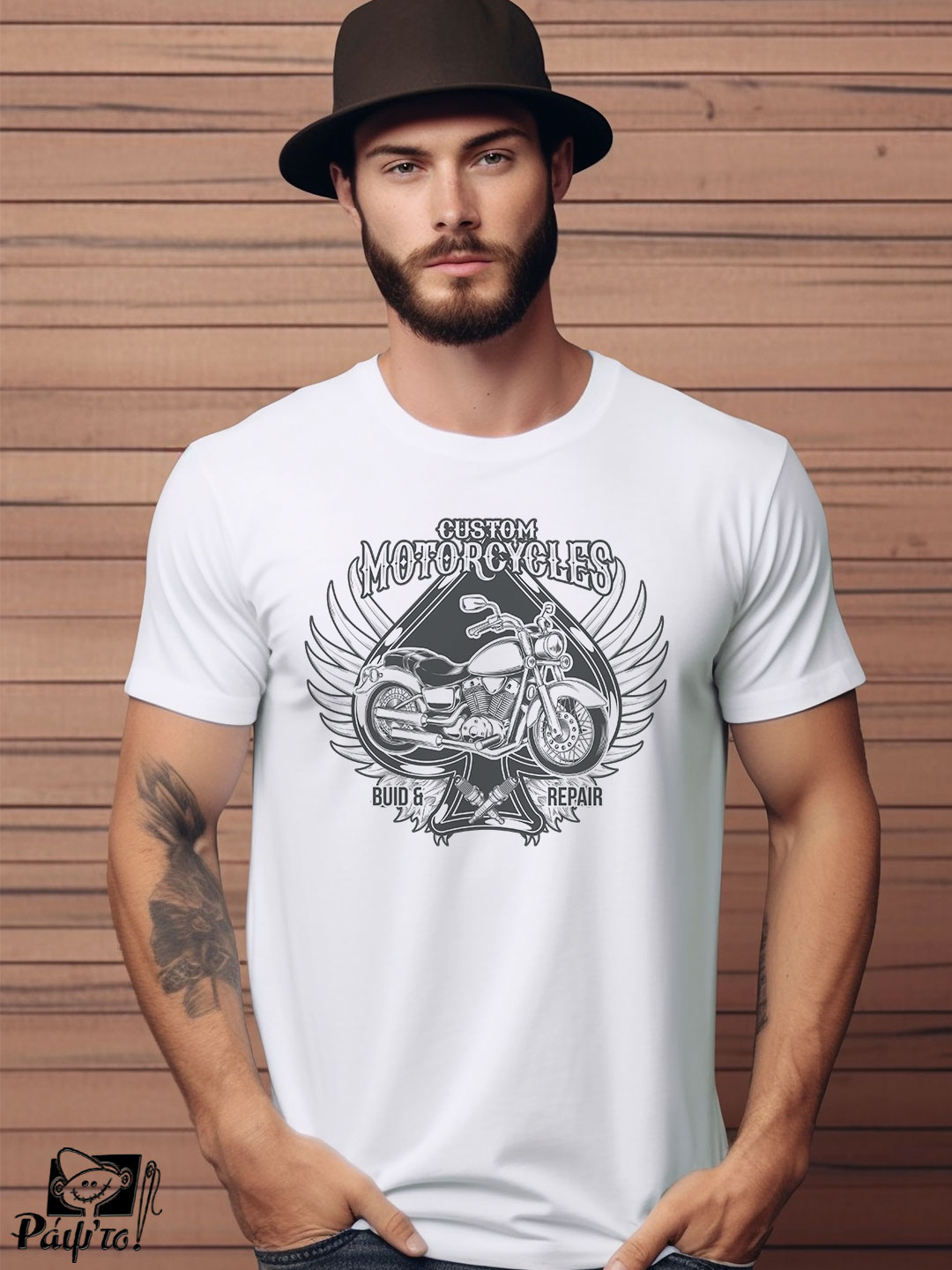 moto-1127-W Αντρικό T-shirt - Custom Motorcycles - Spades - Image 1
