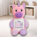 Harlequin Pink Unicorn με κεντημένα στοιχεία γέννησης