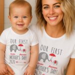 T-Shirts Σετ (στάμπα Mπροστά) - Our First Mother's Day! (Όνομα - Ημερομηνία)