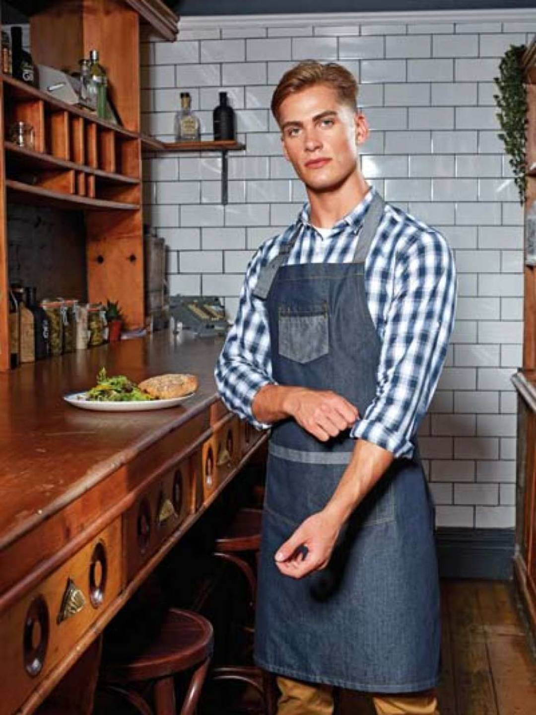 pr127-B PREMIER 'DOMAIN' CONTRAST DENIM BIB APRON - Image 1