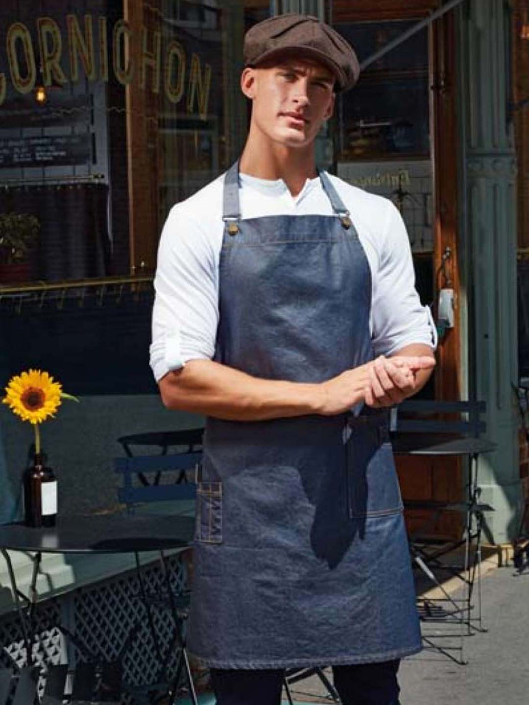 pr134-A PREMIER 'DISTRICT' WAXED LOOK DENIM BIB APRON - Image 1