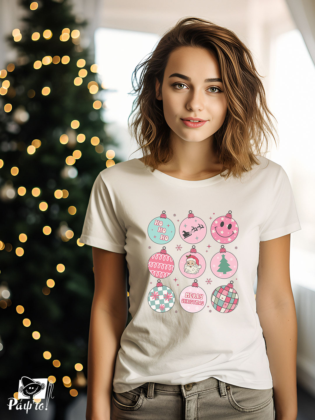 xmasGRN-1134-W Γυναικείο T-shirt – Ho Ho Ho - Merry Christmas - Image 1