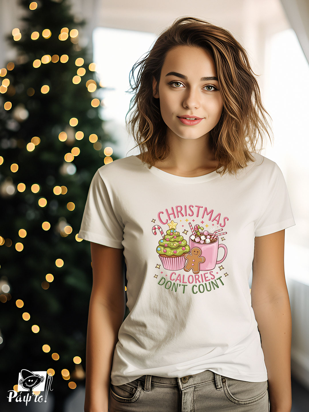 xmasGRN-1156-W Γυναικείο T-shirt – Christmas Calories Don't Count - Image 1