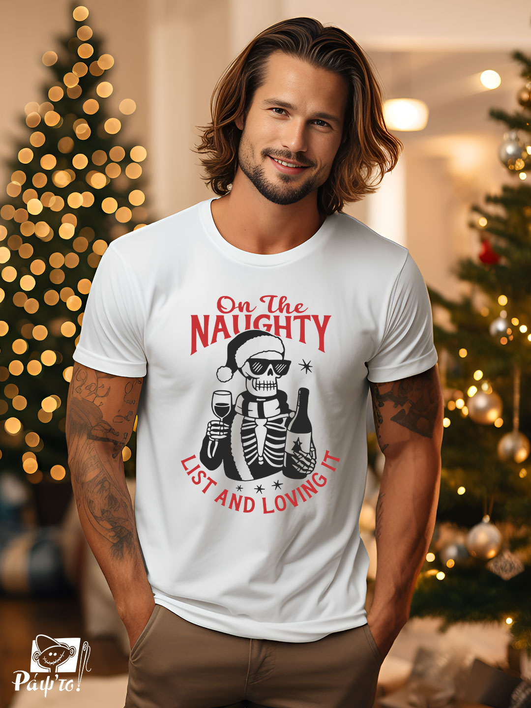 xmasGRN-1166-W Αντρικό T-shirt – On The Naughty List And Loving It - Image 1