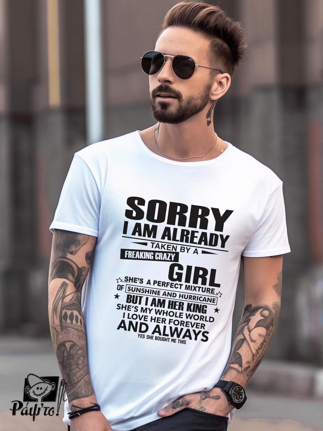 VLD-1145-S-W Αντρικό T-shirt - Sorry I'm Already Taken By A Freaking Crazy Girl - Image 1