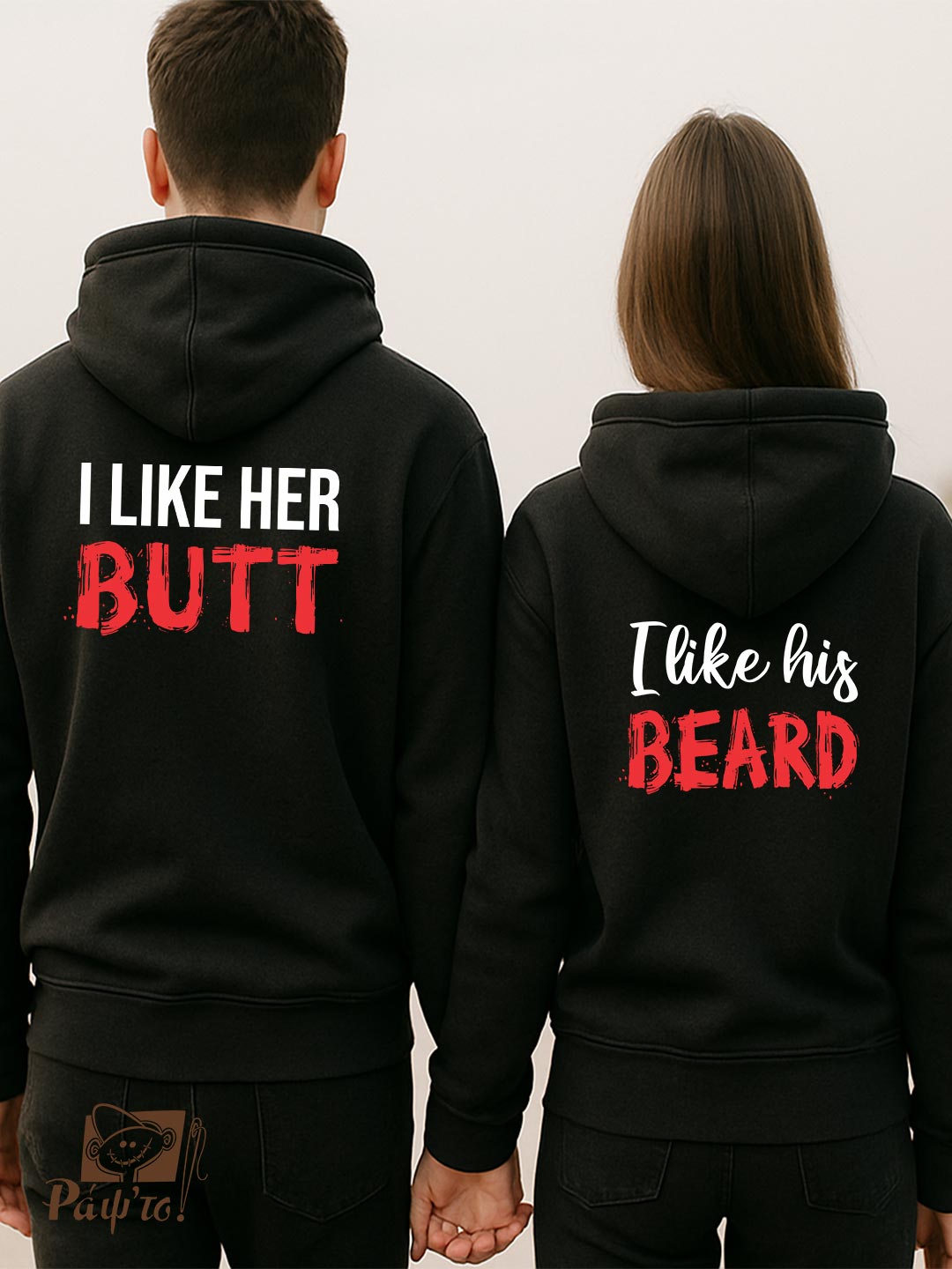 VLD-026-F Hoodies Σετ (στάμπα στην πλάτη) - I Like Her Butt - I Like His Beard - Image 1
