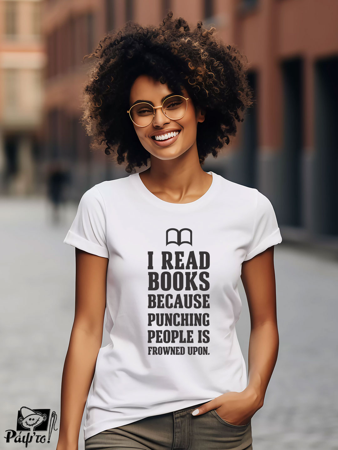 books-1113-W Γυναικείο T-shirt - I read books because punching people is frowned upon - Image 1