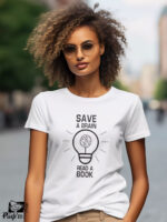 Γυναικείο T-shirt - Save a brain – Read a book – Lamp