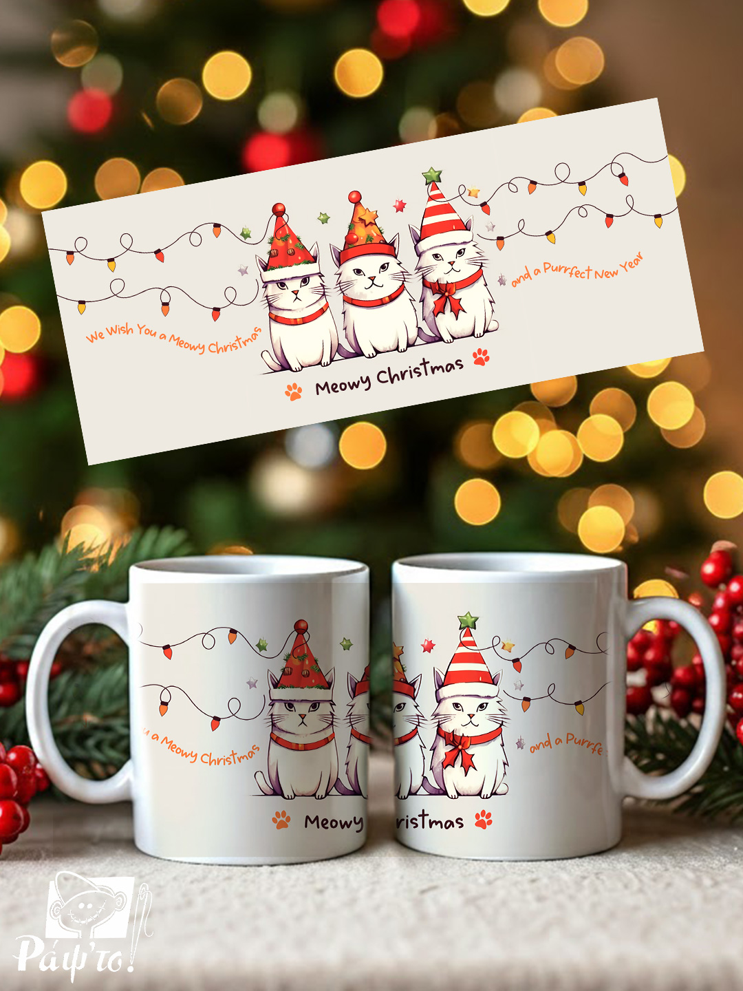 xmg-1152 Κούπα White - We Wish You A Meowy Christmas And A Purrfect New Year (Cats) - Image 1