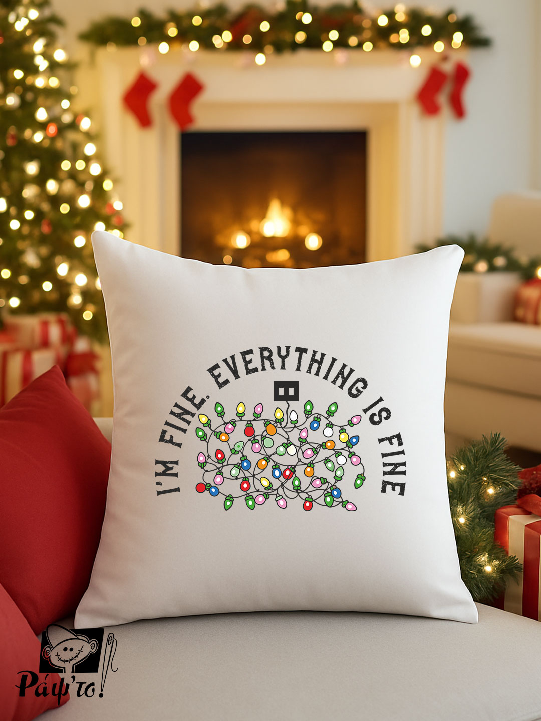 christmas-PILLOW-3 Μαξιλάρι με εκτύπωση - I'm Fine Everything Is Fine - - Image 1