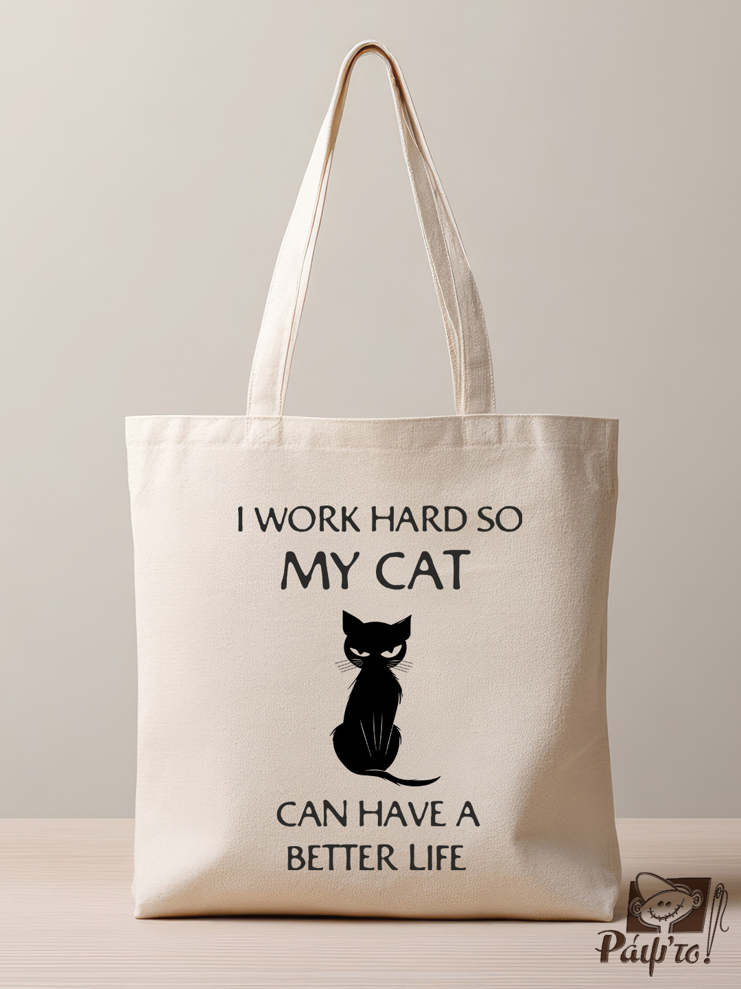 tb-0001 Tote Bag με εκτύπωση - I work hard so my cat can have a better life - Image 1