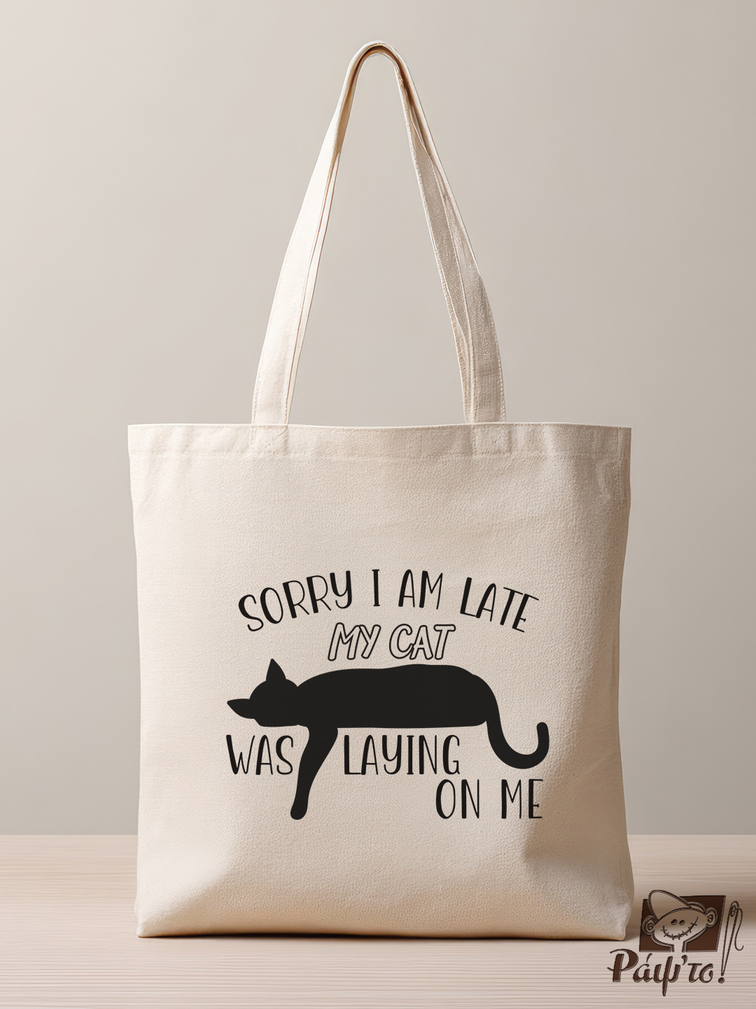 tb-0009 Tote Bag με εκτύπωση - Sorry i am late my cat was laying on me - Image 1